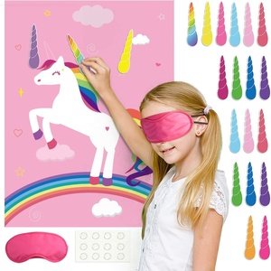 image:imageFEPITO Birthday Party Game for Kids Pin The Horn on UnicornGame Poster with 24 Horn Stickers Pin The Tail Game for Girl UnicornBirthday Rainbow Party Favors Supplies Wall Home Room Decorations