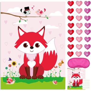 image:imageFEPITO Pin The Heart on The Fox Valentines Game with 24Pcs Heart Stickers for Valentines Party Supplies Kids Birthday Party Decoration