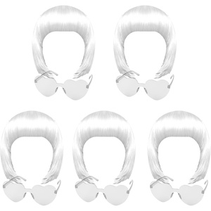 image:imageKUUQA 10 Pieces Party Wigs and Sunglass Set Neon Short Bob Wig Sunglass Pack Costume Colorful Cosplay Wig Daily Party Hairpieces for Bachelorette Neon Party Favors Halloween and DecorationsWhite