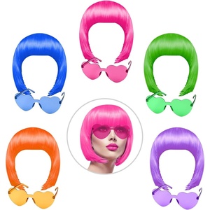 image:imageKUUQA 10 Pieces Party Wigs and Sunglass Set Neon Short Bob Wig Sunglass Pack Costume Colorful Cosplay Wig Daily Party Hairpieces for Bachelorette Neon Party Favors Halloween and Decorations5colors