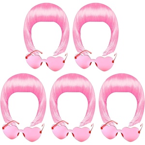 image:imageKUUQA 10 Pieces Party Wigs and Sunglass Set Neon Short Bob Wig Sunglass Pack Costume Colorful Cosplay Wig Daily Party Hairpieces for Bachelorette Neon Party Favors Halloween and DecorationsPink