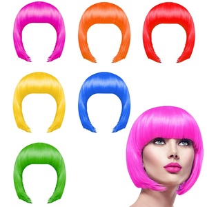 image:imageKUUQA 6 Pieces Party Wigs Set Neon Short Bob Wig Pack Costume Colorful Cosplay Wig Daily Party Hairpieces for Bachelorette Neon Party Favors Halloween and DecorationsSapphire Blue red orange yellow blackish Green rose Red