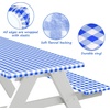 image:imageFEPITO 3 Pcs Picnic Table Cover with Bench Covers 3Piece Set 30 x 72 Inch Picnic Vinyl Picnic Table and Bench Fitted Tablecloth Cover BlueWhite Plaid for Outdoor BBQ Holiday Party Camping