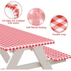 image:imageFEPITO 3 Pcs Table Cover with Bench Covers 30 x 72 Inch Picnic Vinyl Picnic Table and Bench Fitted Tablecloth RedWhite Plaid for Outdoor BBQ Holiday Party Camping