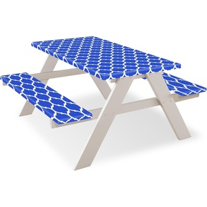 image:imageFEPITO 3 Pcs Picnic Table Cover with Bench Covers 3Piece Set 30 x 72 Inch Picnic Vinyl Picnic Table and Bench Fitted Tablecloth Cover BlueWhite Moroccan for Outdoor BBQ Holiday Party Camping