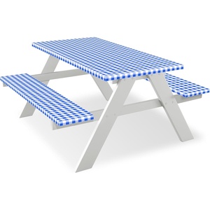 image:imageFEPITO 3 Pcs Picnic Table Cover with Bench Covers 3Piece Set 30 x 72 Inch Picnic Vinyl Picnic Table and Bench Fitted Tablecloth Cover BlueWhite Plaid for Outdoor BBQ Holiday Party Camping