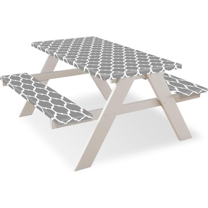 image:imageFEPITO 3 Pcs Picnic Table Cover with Bench Covers 3Piece Set 30 x 72 Inch Picnic Vinyl Picnic Table and Bench Fitted Tablecloth Cover GrayWhite Moroccan for Outdoor BBQ Holiday Party Camping