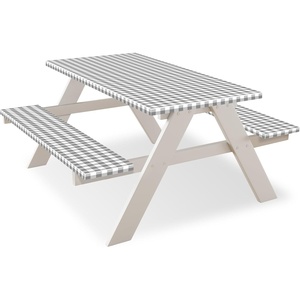 image:imageFEPITO 3 Pcs Picnic Table Cover with Bench Covers 3Piece Set 30 x 72 Inch Picnic Vinyl Picnic Table and Bench Fitted Tablecloth Cover GrayWhite Plaid for Outdoor BBQ Holiday Party Camping