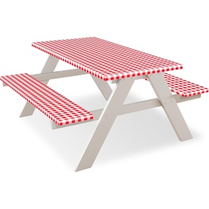 image:imageFEPITO 3 Pcs Table Cover with Bench Covers 30 x 72 Inch Picnic Vinyl Picnic Table and Bench Fitted Tablecloth RedWhite Plaid for Outdoor BBQ Holiday Party Camping