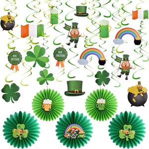 image:imageFEPITO 37 Pcs St Patricks Day Decorations Set Lucky Irish Green Shamrock Foil String Hanging Swirls Leprechauns Saint Patricks Paper Cut St Patricks Hanging Paper Fans Honeycomb Ball