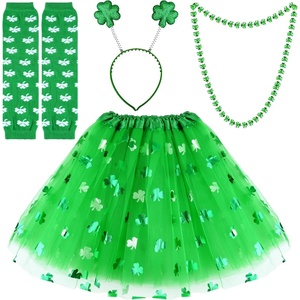 image:imageFEPITO StPatricks Day Parade Costume Accessories Set Includes Shamrock Green Tutu Tulle Skirt and Shamrock Headband Necklace for StPatricks Day Decoration Party Supplies