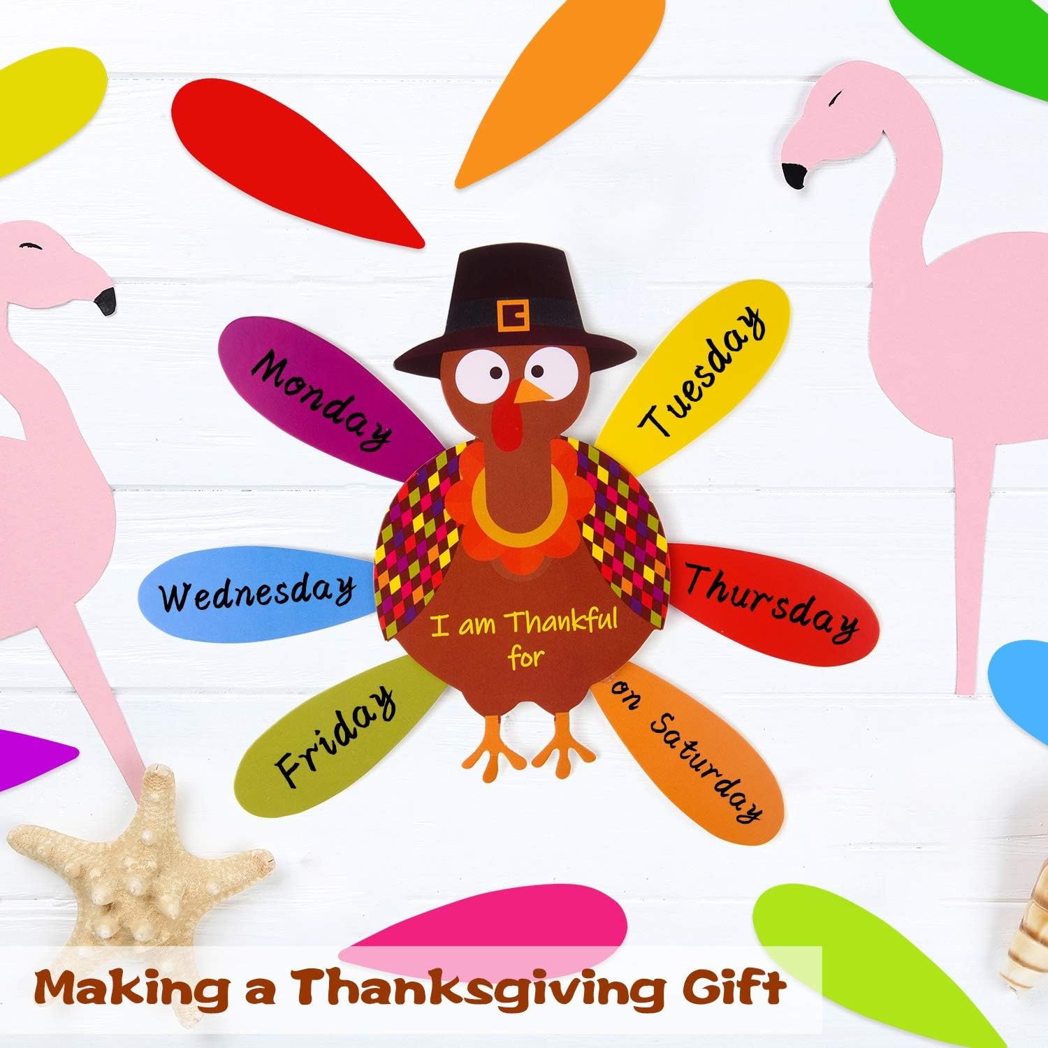 image:imageFEPITO 105 PCS DIY Turkey Craft Kit with Colorful Feathers Dot Glues and Thanksgiving Stickers for School Activities and Party Decorations