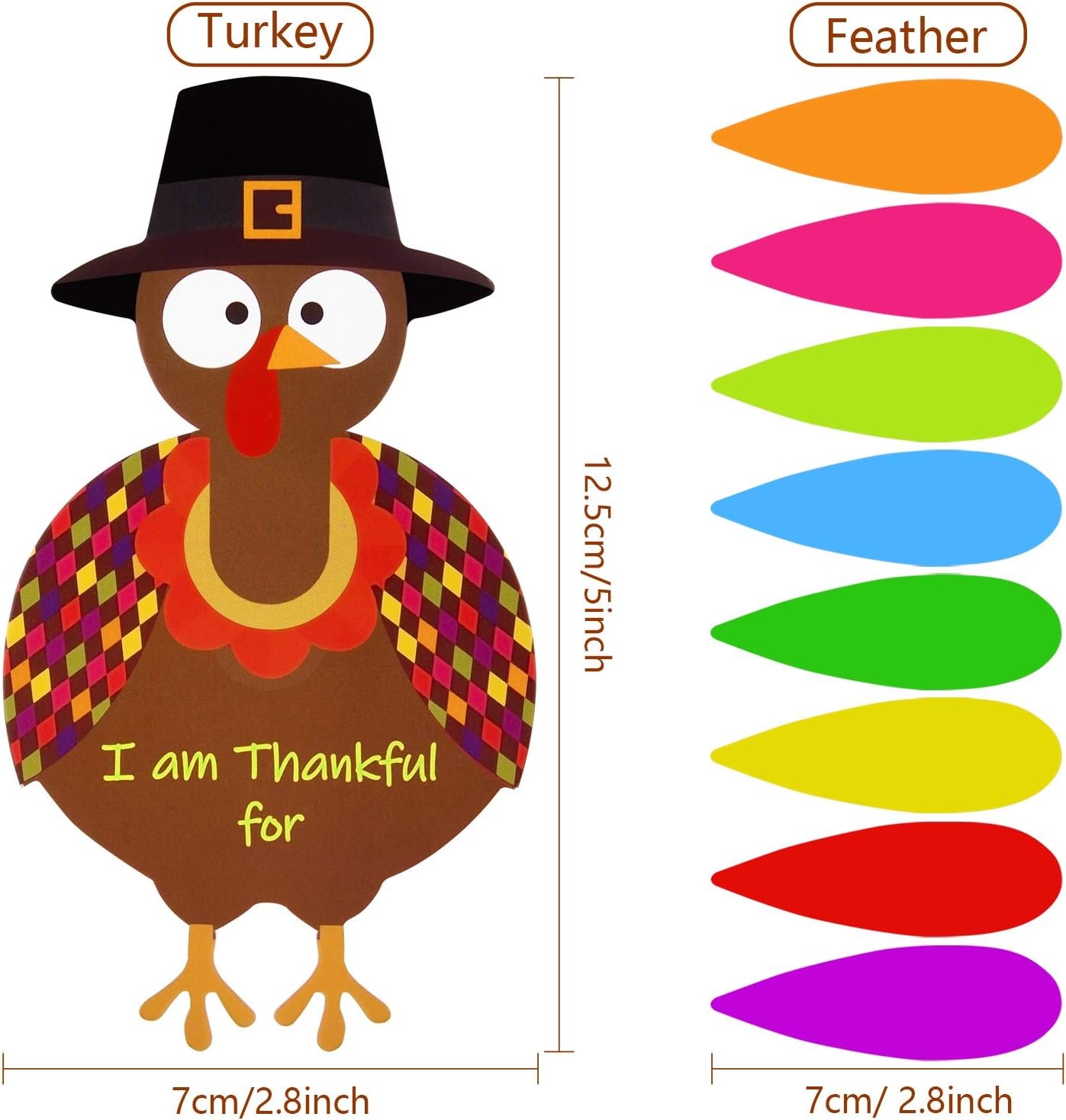 image:imageFEPITO 105 PCS DIY Turkey Craft Kit with Colorful Feathers Dot Glues and Thanksgiving Stickers for School Activities and Party Decorations