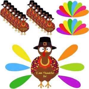 image:imageFEPITO 105 PCS DIY Turkey Craft Kit with Colorful Feathers Dot Glues and Thanksgiving Stickers for School Activities and Party Decorations
