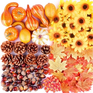 image:imageFEPITO 156 Pcs Fall Thanksgiving Decorations Mini Artificial Pumpkins Pine Cones Fall Leaves AcornsSun Flowers and Red Berries for Fall Party Decorations Thanksgiving Party Supplies