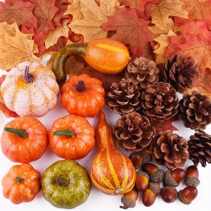 image:imageFEPITO 56 Pcs Fall Thanksgiving Decorations Mini Artificial Pumpkins Pine Cones Fall Leaves Acorns for Fall Party Decorations Autumn Decorating Kit Halloween Thanksgiving Party Supplies