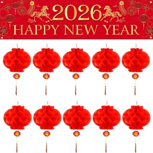 image:imageFEPITO 2026 Chinese New Year Decorations Happy Chines NewYea Banner Year of Horse Party Banner with China Red Paper Lanterns for Chinese Spring Festival Decorations Indoor Outdoor NewYea Party